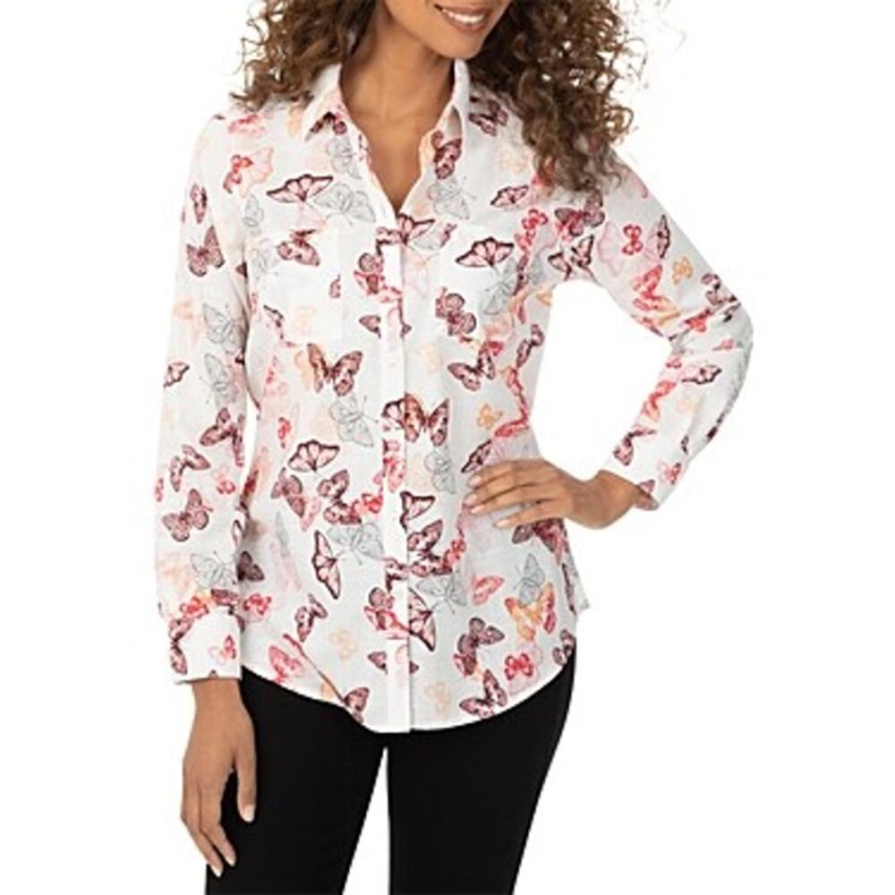 Foxcroft Zoey Butterfly Print Button Down Shirt Size 4